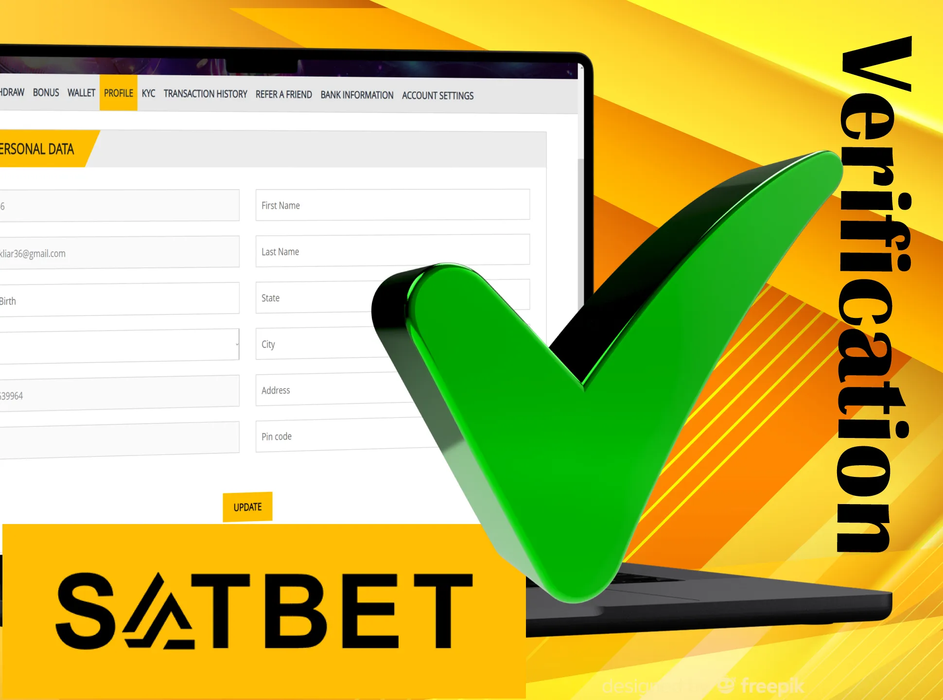Verify your Satbet account by providing required data.