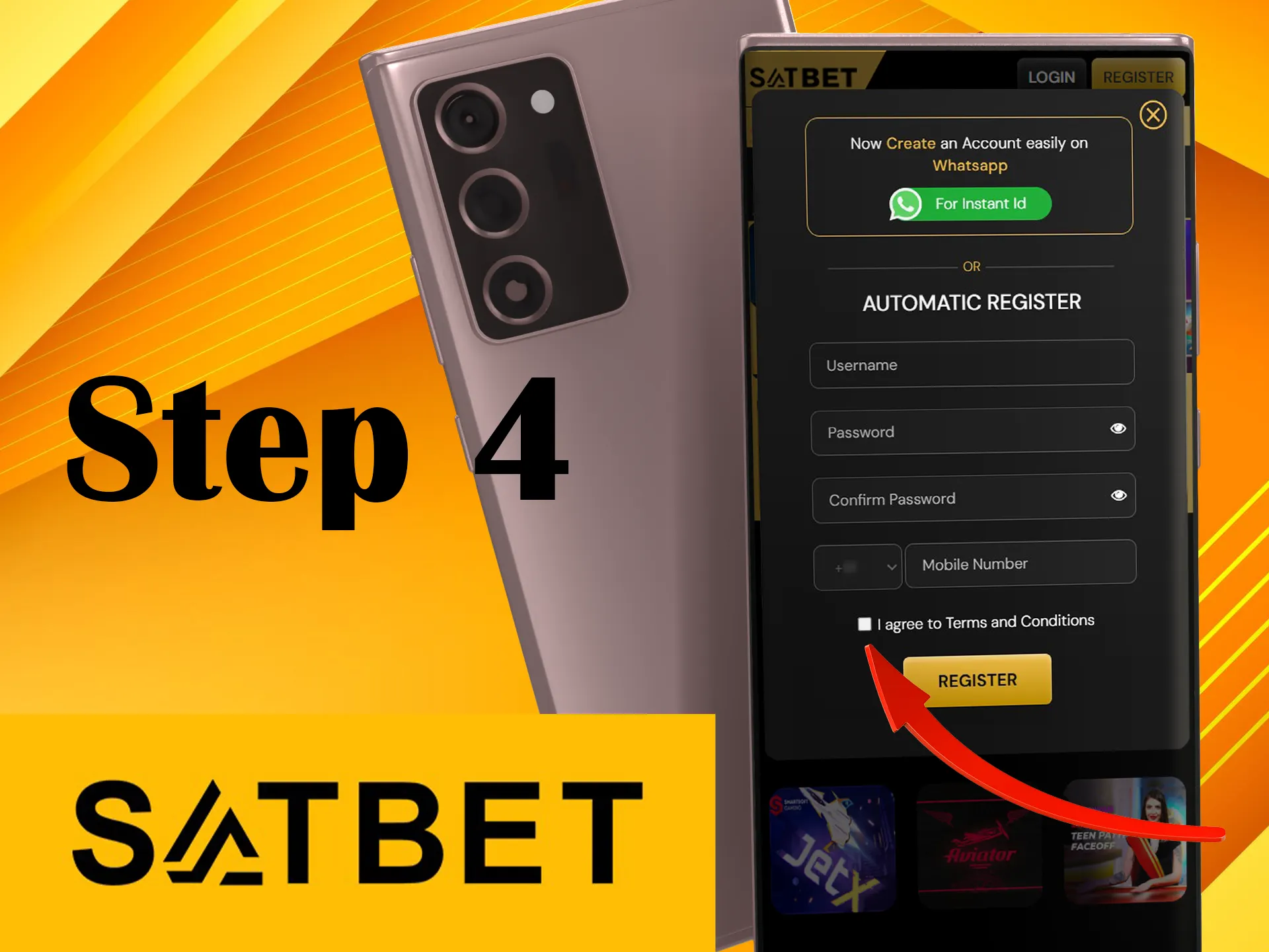 To complete your registration, agree to Satbet's Terms and Conditions.