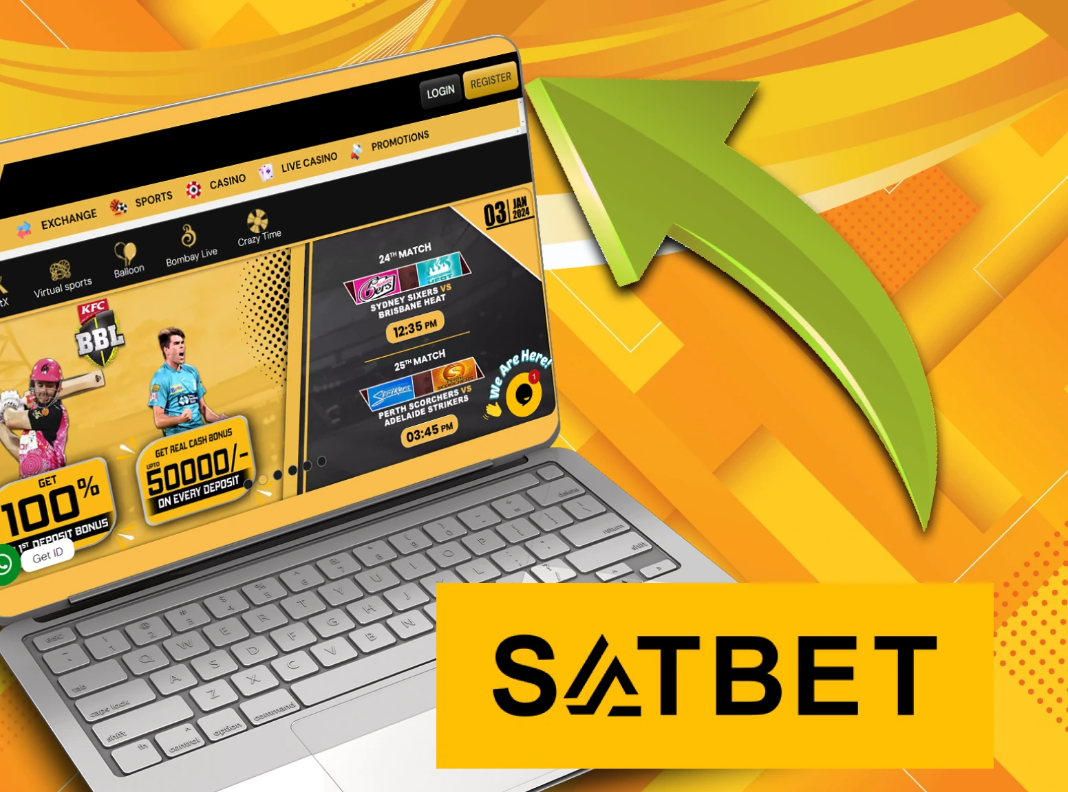 To receive a bonus from a promotional code, start registering at Satbet.