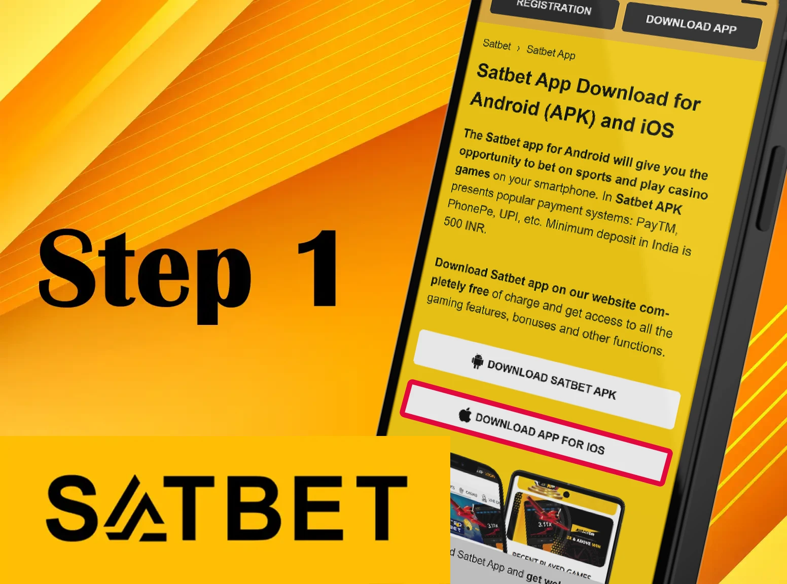 You can go to the Satbet website via the mobile browser version.